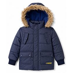 Babyhug Woven Full Sleeves Padded Quilted Jacket with Detachable Hood - Navy Blue