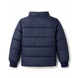 Babyhug Woven Full Sleeves Padded Quilted Jacket with Detachable Hood - Navy Blue