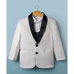 Babyhug Knit Full Sleeves 4 Piece Party Suit - White & Black