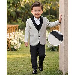 Babyhug Knit Full Sleeves 4 Piece Party Suit - White & Black