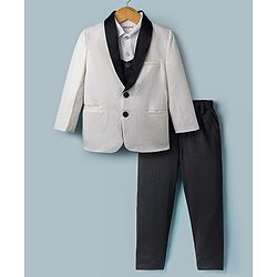 Babyhug Knit Full Sleeves 4 Piece Party Suit - White & Black