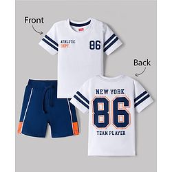 Babyhug 100% Cotton Single Jersey Knit Half Sleeves Front & Back Text Printed T-Shirt & Shorts Set - White