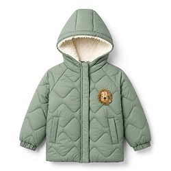 Babyhug Woven Full Raglan  Sleeves  Quilted Hooded Winter Jacket with Lion Patch - Olive