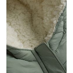 Babyhug Woven Full Raglan  Sleeves  Quilted Hooded Winter Jacket with Lion Patch - Olive