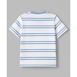 Babyhug 100% Cotton Single Jersey Knit Half Sleeves Striped T-Shirt & Short with Tiger Print - Light Blue