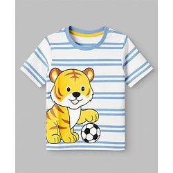 Babyhug 100% Cotton Single Jersey Knit Half Sleeves Striped T-Shirt & Short with Tiger Print - Light Blue