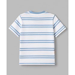 Babyhug 100% Cotton Single Jersey Knit Half Sleeves Striped T-Shirt & Short with Tiger Print - Light Blue