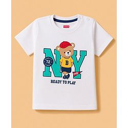 Babyhug 100% Cotton Single Jersey Knit Half Sleeves T-Shirt & Shorts With Teddy Bear Print - White