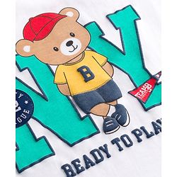 Babyhug 100% Cotton Single Jersey Knit Half Sleeves T-Shirt & Shorts With Teddy Bear Print - White