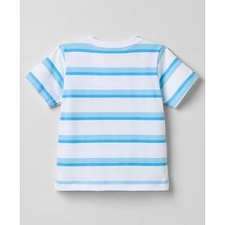 Babyhug 100% Cotton Knit Half Sleeves Striped & Text Printed T-Shirt & Shorts Set - Light Blue