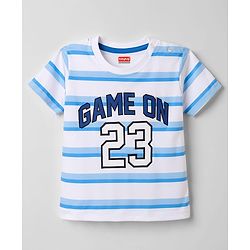 Babyhug 100% Cotton Knit Half Sleeves Striped & Text Printed T-Shirt & Shorts Set - Light Blue