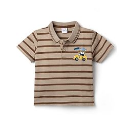 Babyhug 100% Cotton Single Jersey Knit Half Sleeves Striped T-Shirt with Shorts Set Vehicle & Teddy Print - Brown