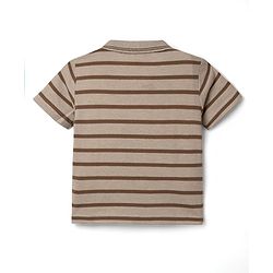 Babyhug 100% Cotton Single Jersey Knit Half Sleeves Striped T-Shirt with Shorts Set Vehicle & Teddy Print - Brown
