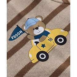 Babyhug 100% Cotton Single Jersey Knit Half Sleeves Striped T-Shirt with Shorts Set Vehicle & Teddy Print - Brown