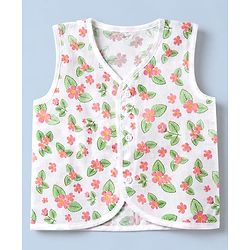 Babyhug 100% Cotton Cambric Knit Sleeveless Front Open Jhablas With Strawberry Floral Print Pack of 3 - Pink , Yellow White