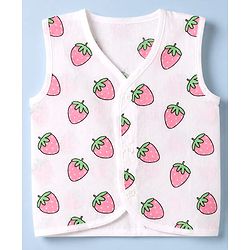 Babyhug 100% Cotton Cambric Knit Sleeveless Front Open Jhablas With Strawberry Floral Print Pack of 3 - Pink , Yellow White