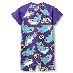 Babyhug Water Repellant Half Raglan Sleeves Legged Swimsuit with Shark Print - Navy Blue