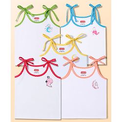 Babyhug 100% Cotton Cambric Woven Sleeveless Tie Knot Unicorn & Animals Printed Jhablas Pack of 5 - White