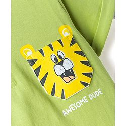 Babyhug Cotton Knit Half Sleeves Tiger Printed Henley Neck T-Shirt - Light Green