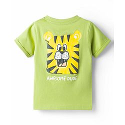 Babyhug Cotton Knit Half Sleeves Tiger Printed Henley Neck T-Shirt - Light Green