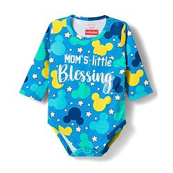 Babyhug Disney Interlock Knit Full Sleeves Onesies with Mickey Mouse Print Pack of 2 - Aqua