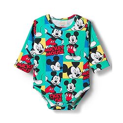 Babyhug Disney Interlock Knit Full Sleeves Onesies with Mickey Mouse Print Pack of 2 - Aqua