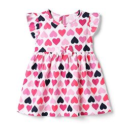 Babyhug Cotton Single Jersey Knit Knee Length Frock with Half Sleeves and Hearts Print Pack of 2 - Pink Navy Blue