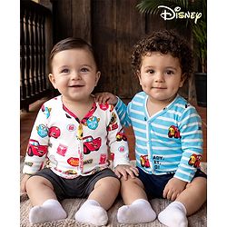 Babyhug Disney Interlock Knit Full Sleeves Jhablas with Cars Graphics Pack of 2 - White & Light Blue