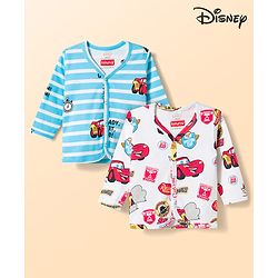 Babyhug Disney Interlock Knit Full Sleeves Jhablas with Cars Graphics Pack of 2 - White & Light Blue