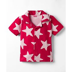 Babyhug 100% Cotton Knit Half Sleeves Co-Ords Shirt & Shorts Night Suit With Star Print - Red