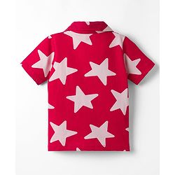 Babyhug 100% Cotton Knit Half Sleeves Co-Ords Shirt & Shorts Night Suit With Star Print - Red