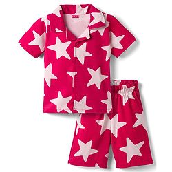 Babyhug 100% Cotton Knit Half Sleeves Co-Ords Shirt & Shorts Night Suit With Star Print - Red