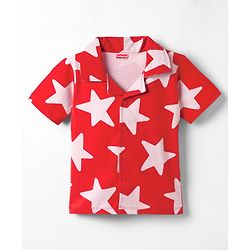Babyhug 100% Cotton Knit Half Sleeves Co-Ords Shirt & Shorts Night Suit With Star Print - Red