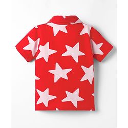 Babyhug 100% Cotton Knit Half Sleeves Co-Ords Shirt & Shorts Night Suit With Star Print - Red