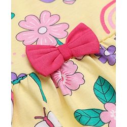 Babyhug Cotton Single Jersey Knit Half Puffed Sleeves Frocks with Floral, Rainbow and Unicorn Print Pack of 2 - Yellow & Red
