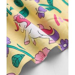 Babyhug Cotton Single Jersey Knit Half Puffed Sleeves Frocks with Floral, Rainbow and Unicorn Print Pack of 2 - Yellow & Red