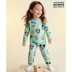 Babyhug Disney Single Jersey Knit Full Sleeves T-Shirt & Pyjama Night Suit with Minnie Mouse  Print - Green