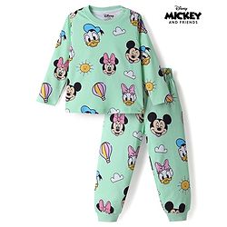 Babyhug Disney Single Jersey Knit Full Sleeves T-Shirt & Pyjama Night Suit with Minnie Mouse  Print - Green