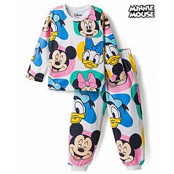 Babyhug Disney Single Jersey Knit Full Sleeves  Minnie & Friends Co-Ords T-Shirt & Pyjama Night Suit - White