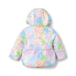 Babyhug Woven Full Sleeves Hooded Padded Jacket with Floral Print & Bow Applique - Light Blue