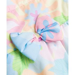 Babyhug Woven Full Sleeves Hooded Padded Jacket with Floral Print & Bow Applique - Light Blue