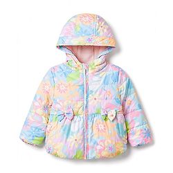 Babyhug Woven Full Sleeves Hooded Padded Jacket with Floral Print & Bow Applique - Light Blue