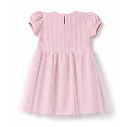 Babyhug Mesh Knit One Piece Dress with Half Sleeves and Bow Detail - Pink