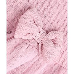 Babyhug Mesh Knit One Piece Dress with Half Sleeves and Bow Detail - Pink