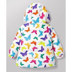 Babyhug Full Sleeves Hooded Winter Wear Set With Butterfly Print - White & Pink