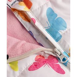 Babyhug Full Sleeves Hooded Winter Wear Set With Butterfly Print - White & Pink
