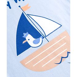 Babyhug 100% Cotton Knit Half Sleeves T-Shirt & Shorts Night Suit with Boat Print - Sky