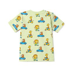 Babyhug 100% Cotton Knit Full Sleeves T-Shirt & Shorts Co-Ord Night Suit With Animal Print - Light Green