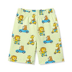 Babyhug 100% Cotton Knit Full Sleeves T-Shirt & Shorts Co-Ord Night Suit With Animal Print - Light Green