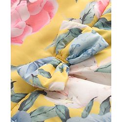 Babyhug Woven Hooded Padded Floral Printed Jacket with Bow - Pink